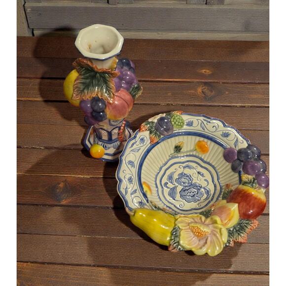 Fitz and Floyd Classics Ambrosia Collection Bowl and Bud Vase Set Vintage EUC - Picture 2 of 8